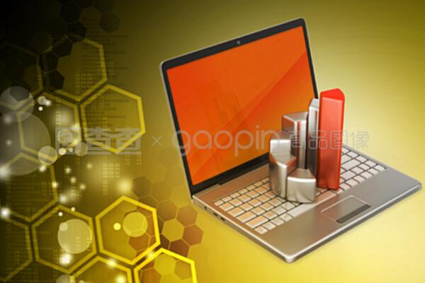 帶有財務圖表的筆記本電腦